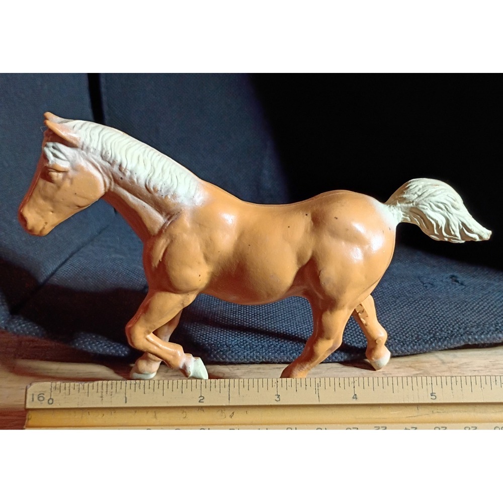 Vintage Ertl Plastic Horse Figurine Palomino Tan White Mane Tail Trotting Toy